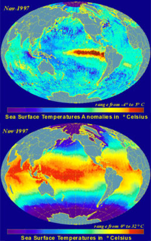 Temperature and Anomalies in November  1997