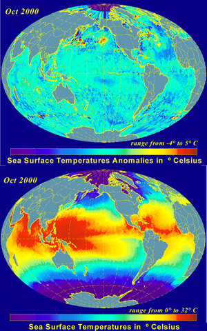 Temperature and Anomalies in October 2000