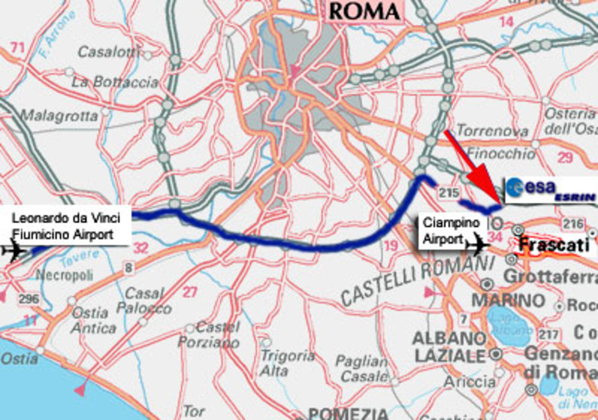 How to get to ESRIN from Fiumicino airport