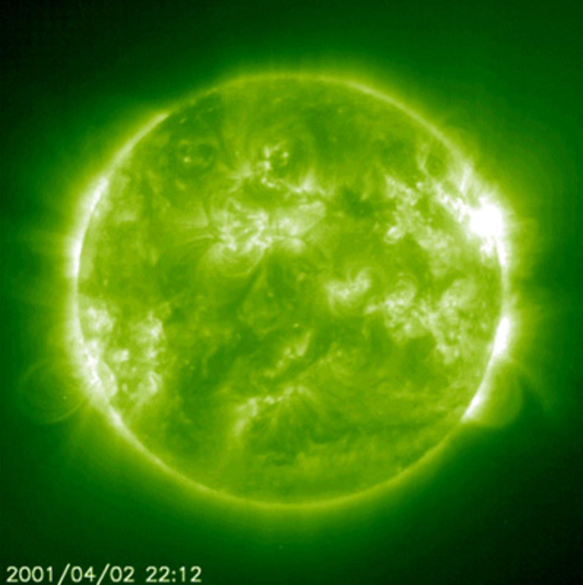 The solar flare of 2 April 2001 observed by the EIT on SOHO