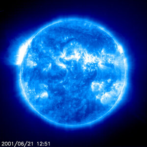 An image from SOHO's EIT instrument obtained during totality