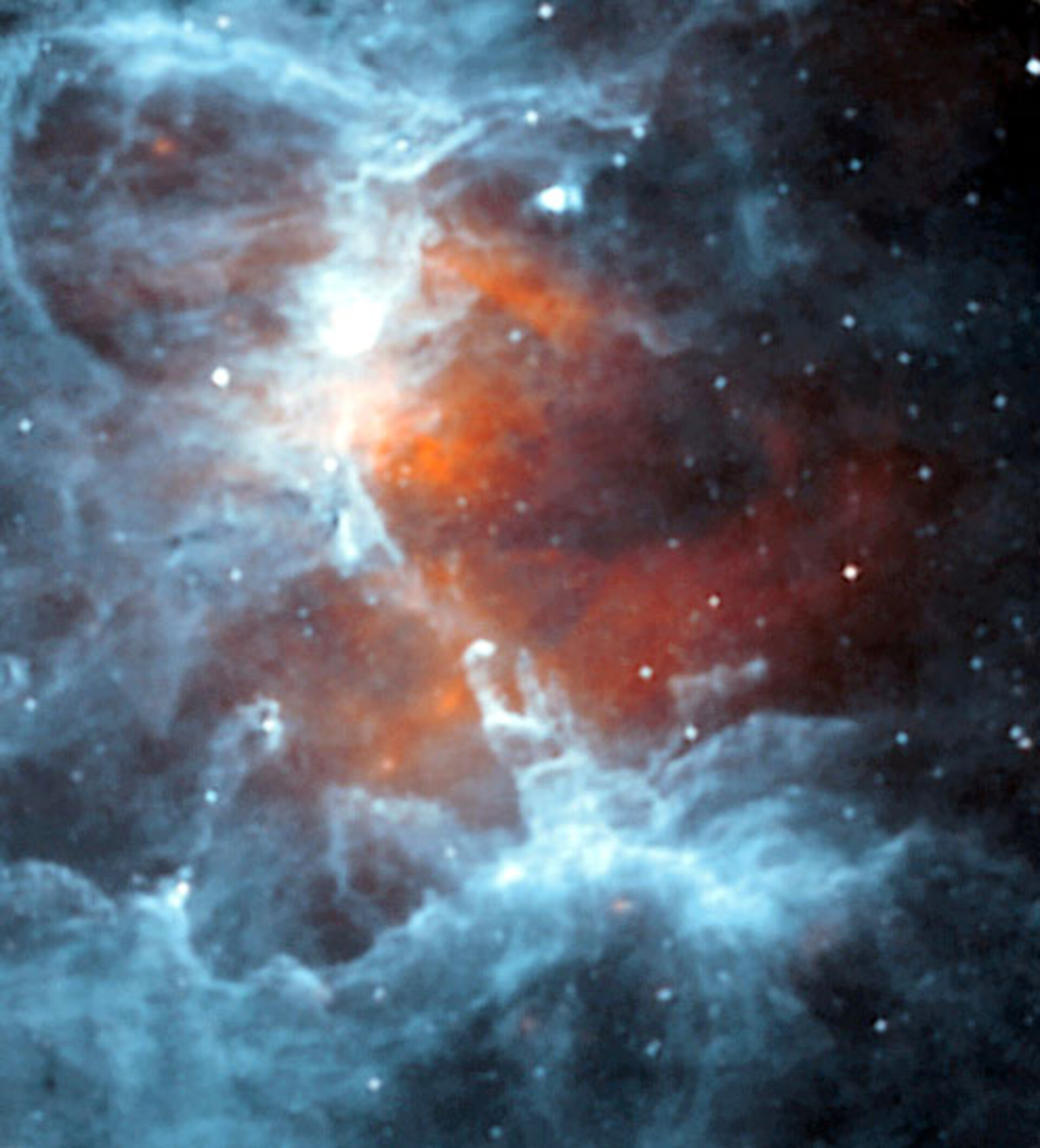 Infrared view of Eagle Nebula by ISO, revealing its icy veil