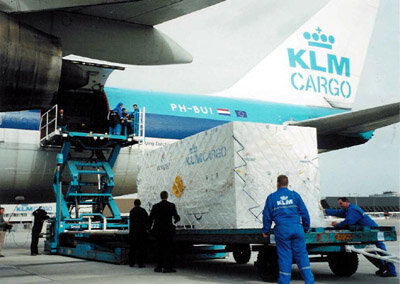 Nuna's crate is loaded aboard the cargo plane