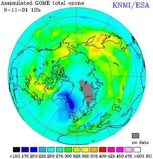 Mini ozone hole over north pole 9 November 2001