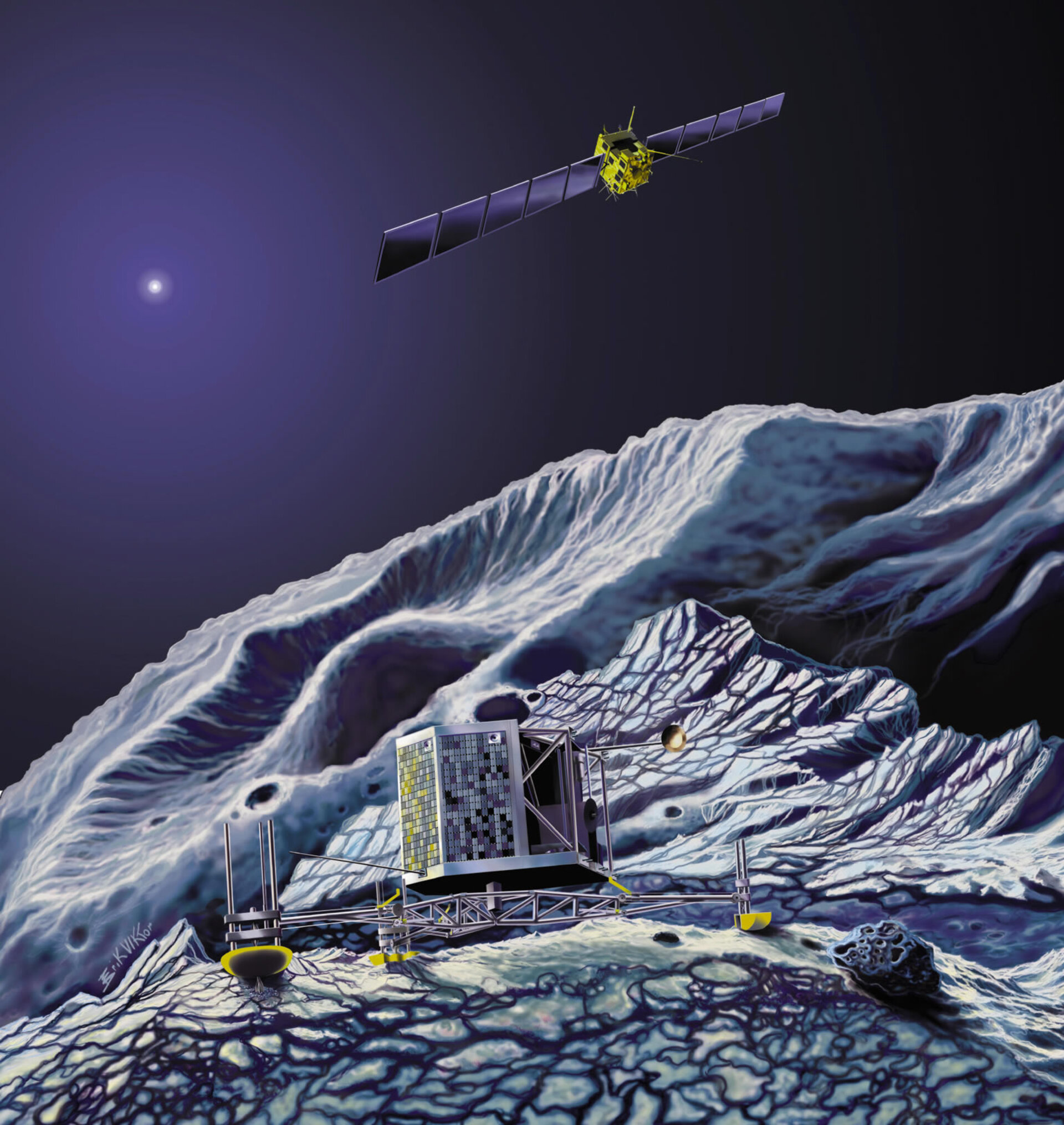Der Rosetta Orbiter über dem Lander