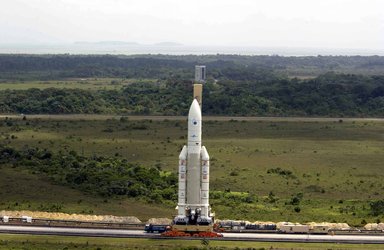 Ariane 5 slowly approaching the launch pad