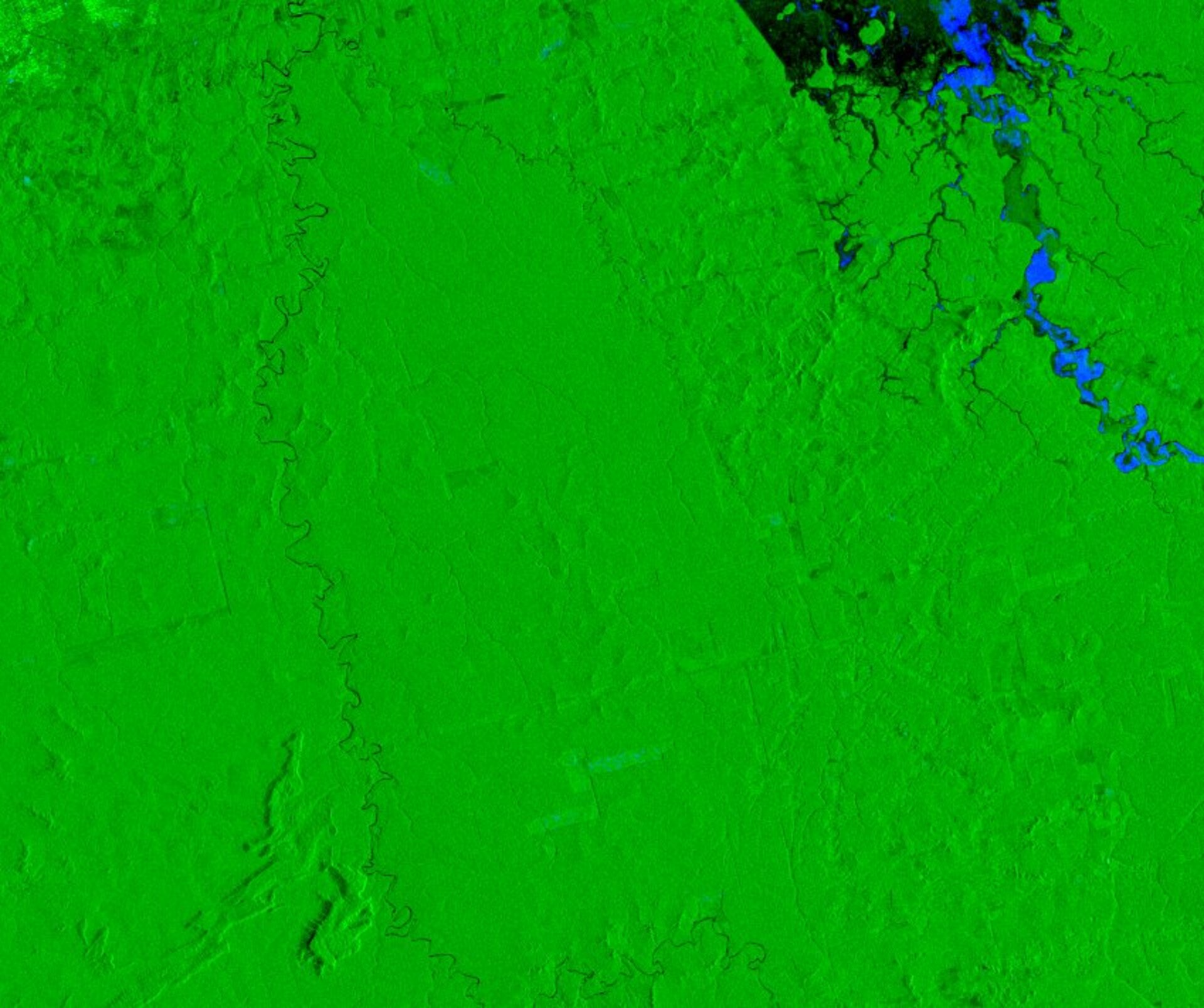 Satellite image showing deforestation in North West Brasil
