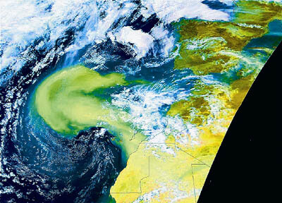 Saharan dust storm over the Atlantic Ocean west of Marocco 2000
