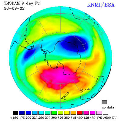 Antarctic ozone forecast for 28 September