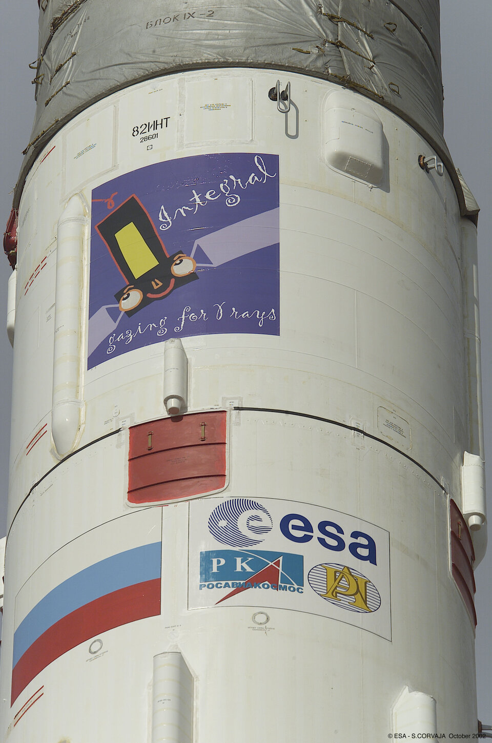 The Integral mission logo on the Proton launcher
