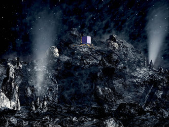 Rosetta’s Philae lander descending onto comet nucleus