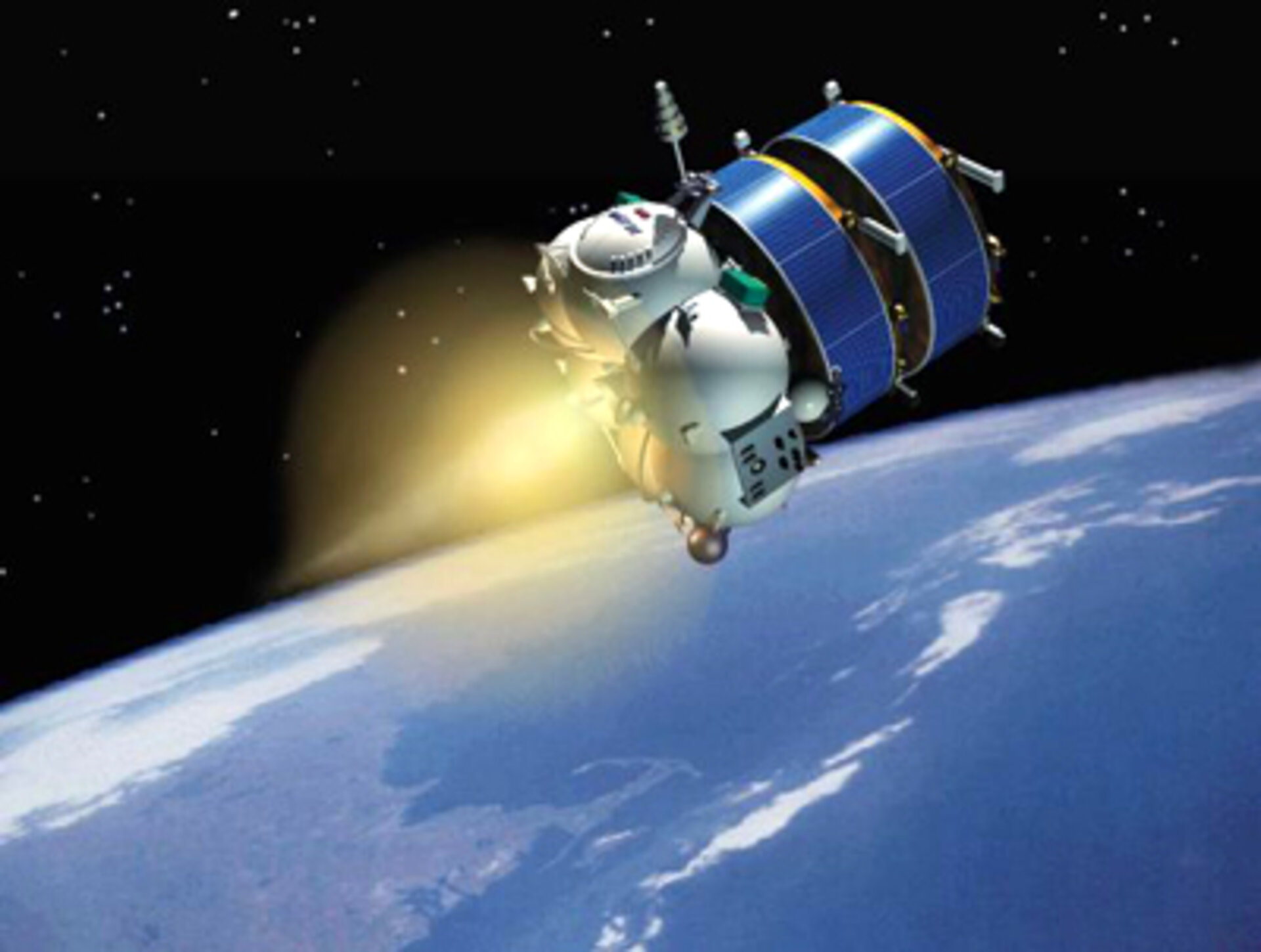 Artist's impression of Fregat carrying two Cluster spacecraft into orbit
