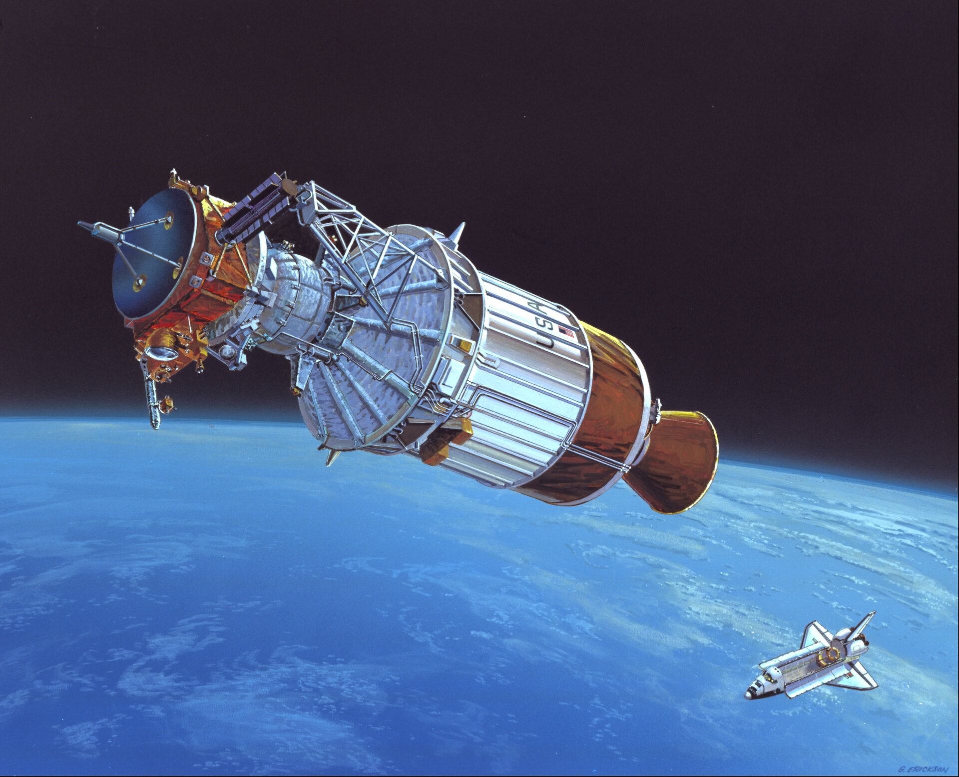 Artist's impression of Ulysses released from the Space Shuttle, 6 October 1990