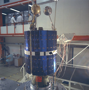 ESRO-4 prototype undergoing vibration testing at ESTEC