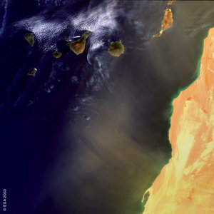 Dust blown from the Western Sahara towards the Canary Islands
