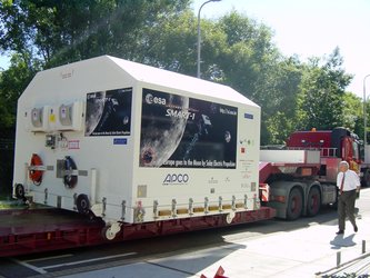 The  SMART-1 spacecraft leaves ESTEC