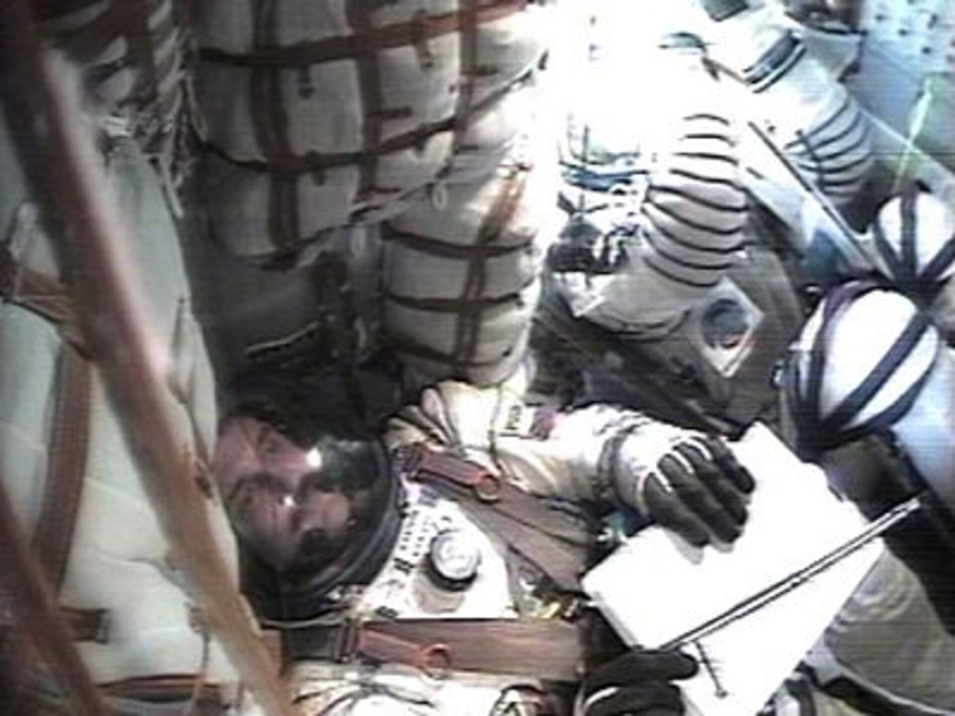 Inside the Soyuz capsule a few minutes into the launch