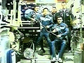 Shortly after entering ISS, the two crews received congratulations via Russian Mission Control