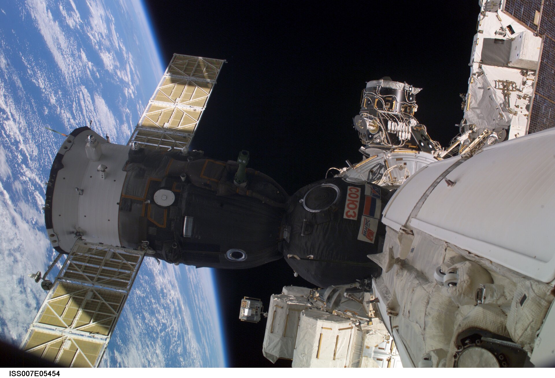 Soyuz TMA-2 spacecraft docked to the ISS