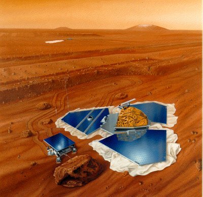 Artist impression of Mars Pathfinder and Sojourner