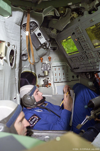 During training in the Soyuz simulator at Star City