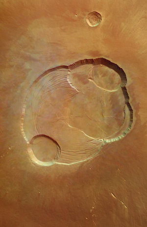 Detail of the complex caldera of Olympus Mons