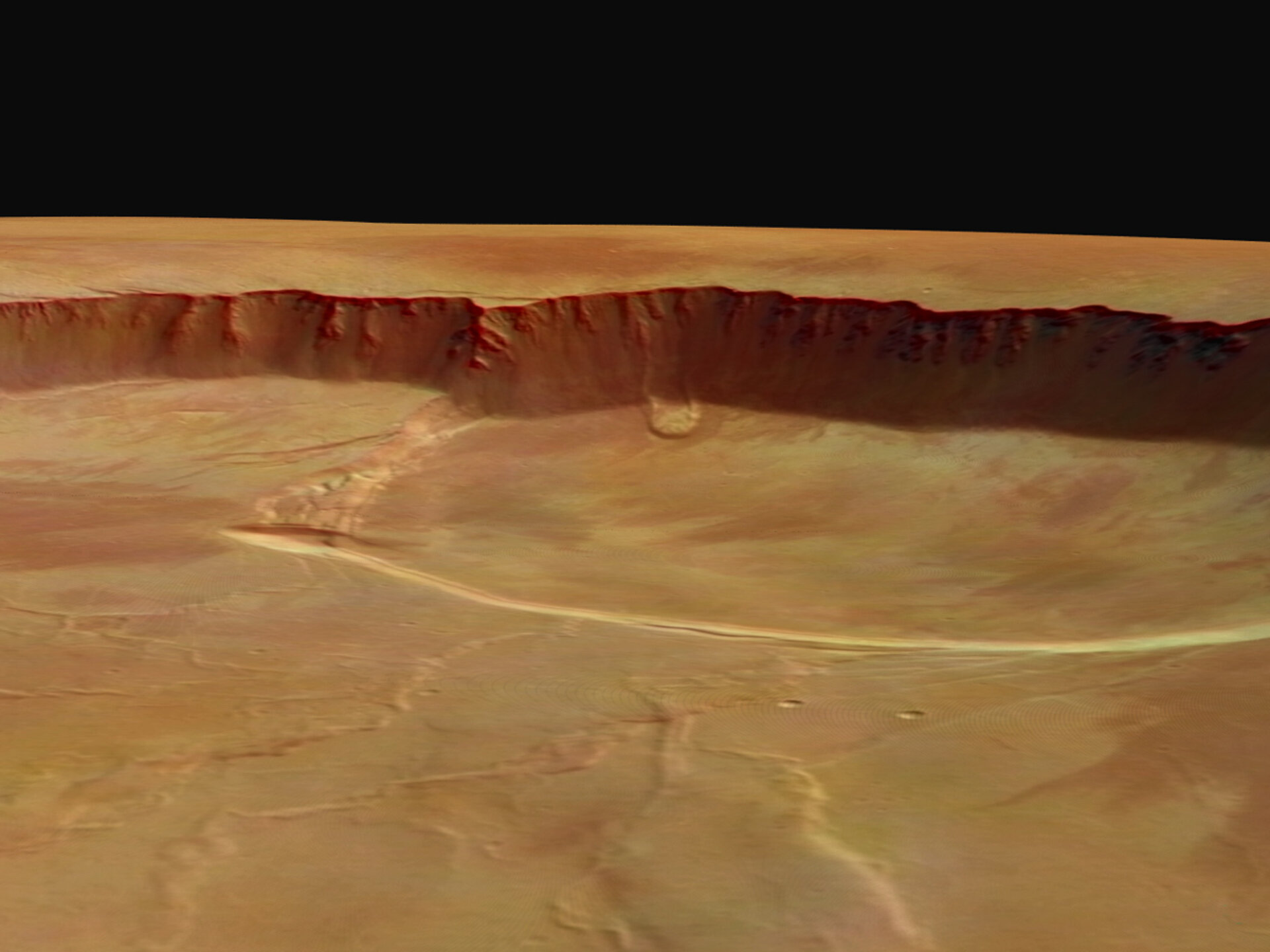 Southern part of the Olympus Mons caldera &#8211; perspective view