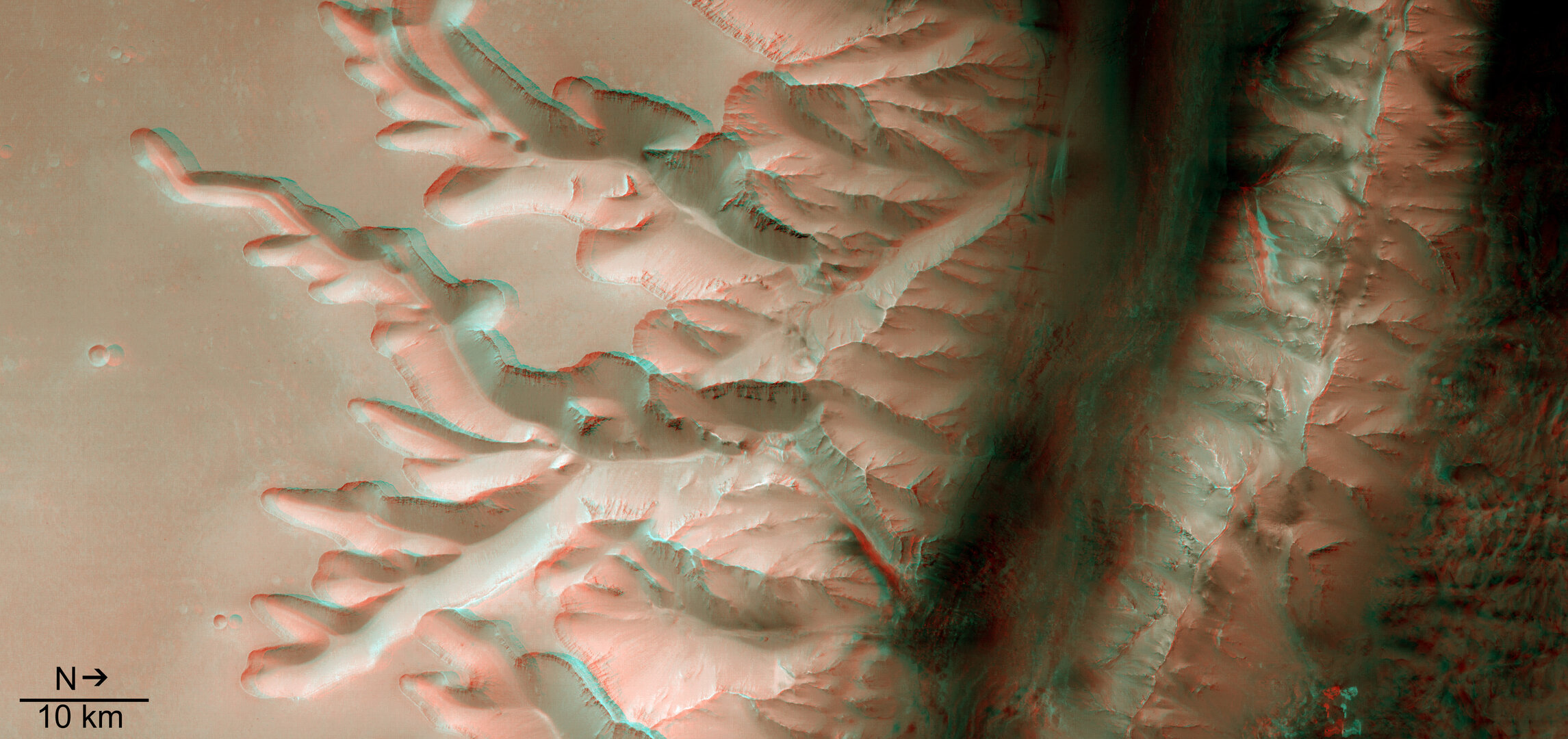 HRSC image of  Louros Valles in 3D