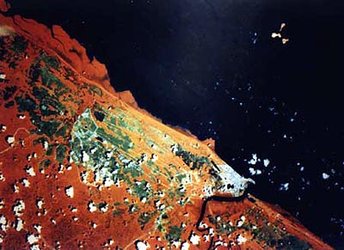 Satellite image of Kourou and the European spaceport