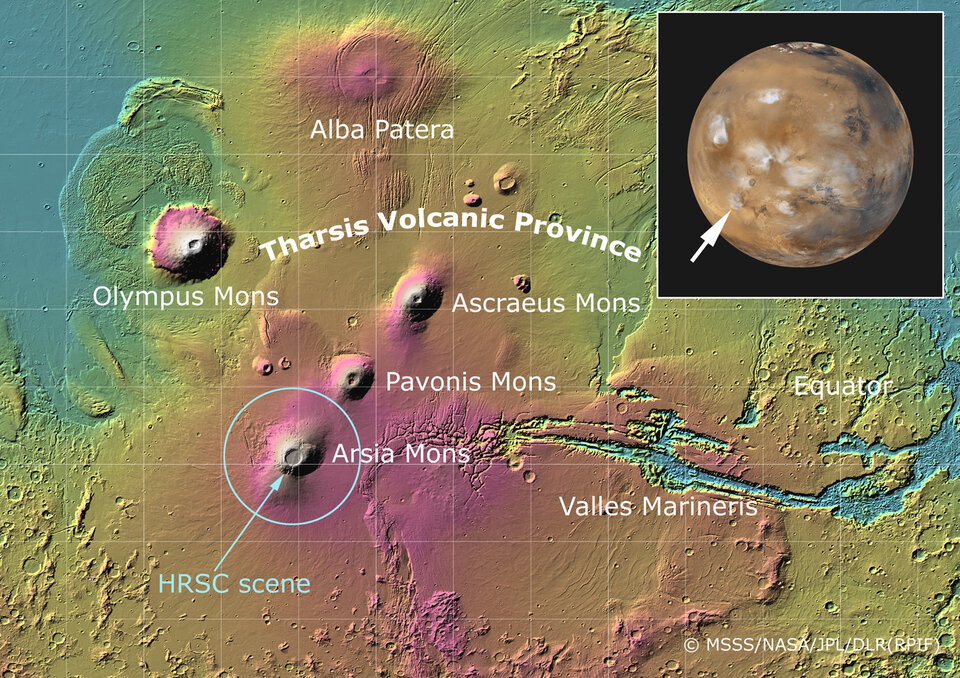 Location of Arsia Mons volcano