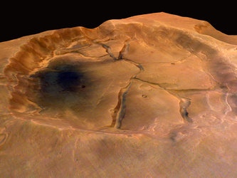 Fractured crater near Valles Marineris