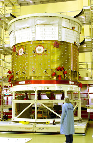Jules Verne's Avionics/Propulsion module at the test centre in ESTEC