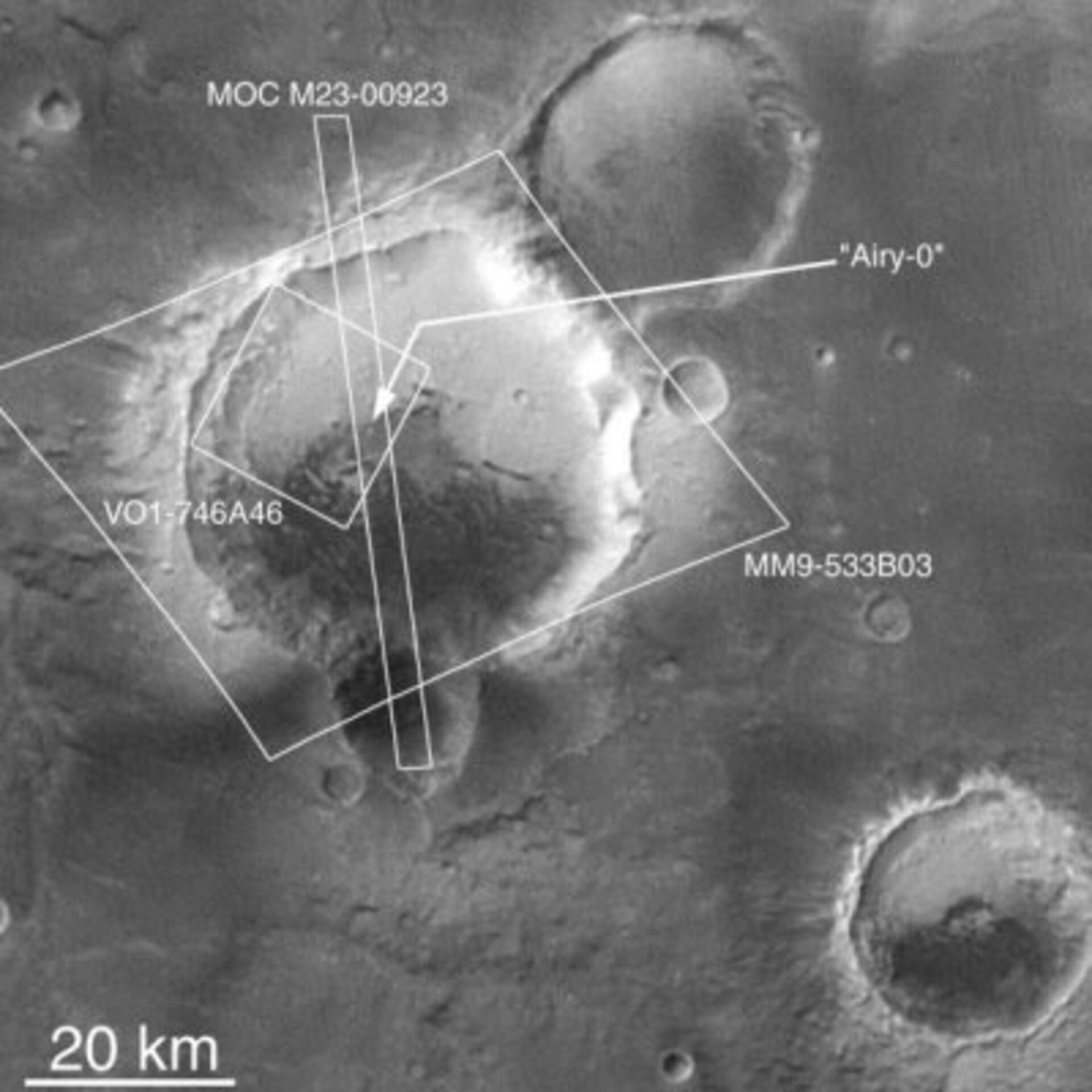 Location of Airy 0 crater on Mars