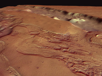 Perspective view of Dao and Niger Valles, looking south