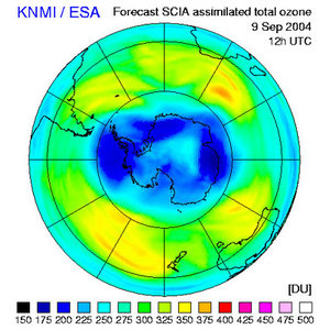 Ozone hole forecast from today to 9 September