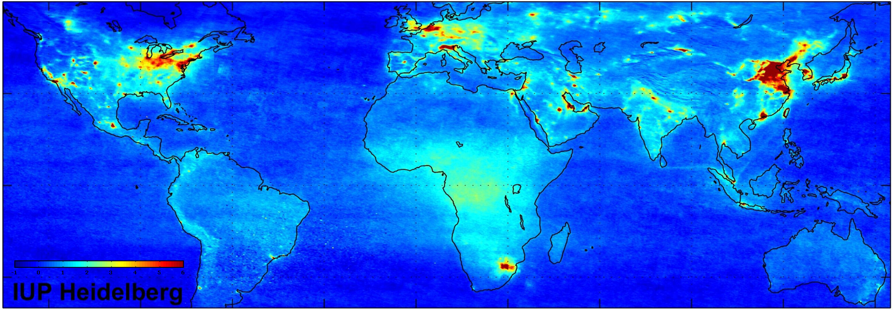 Global nitrogen dioxide pollution map realised thanks to Envisat's instruments