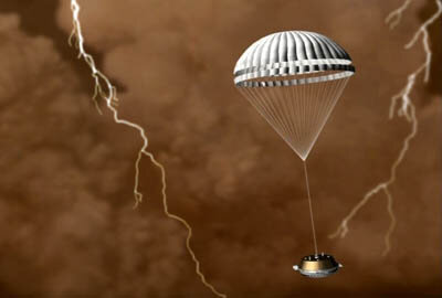 Die Huygens-Sonde beim Abstieg durch die Titan-Atmosphäre