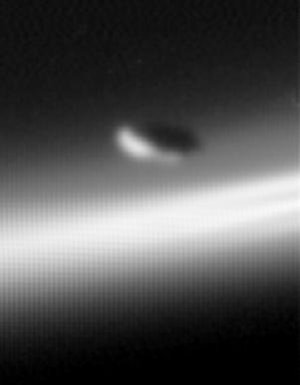 Shepherd moon Prometheus above Saturn's F ring