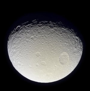 Saturn's moon Tethys battered and grooved