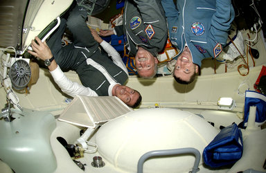 Vittori, Phillips and Krikalev during the two-day journey to the International Space Station