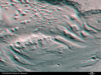 3D view of transition zone between Ares Vallis and Iani Chaos.