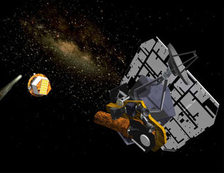 Artist's impression of fly-by spacecraft with impactor