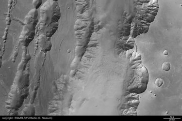 Black and white view of Coprates Chasma and Coprates Catena
