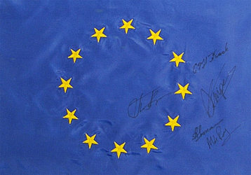 The EU flag flown in space by ESA's Andre Kuipers during his Delta mission