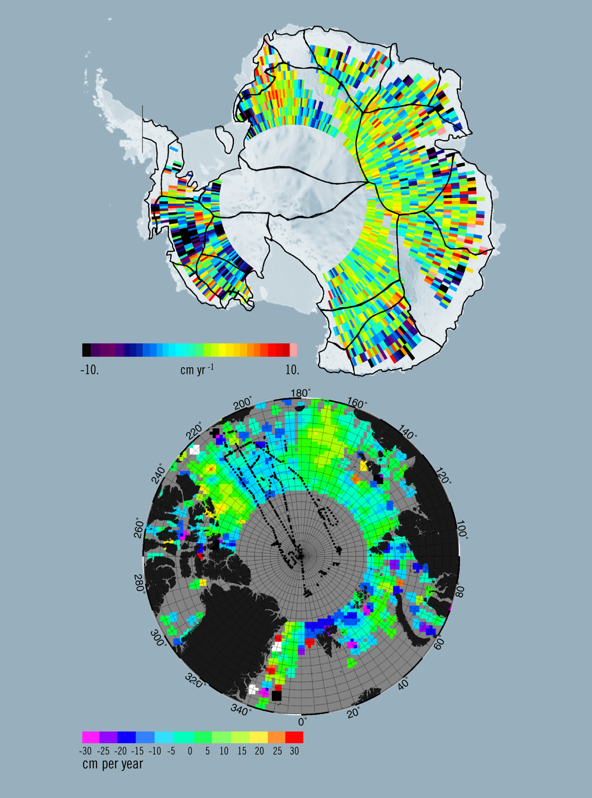 Eine Topographie des Antartiseises und seiner geschätzten Dicke