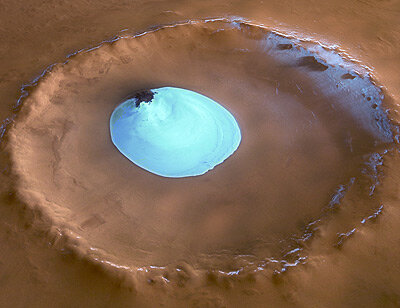 Martian crater with water ice
