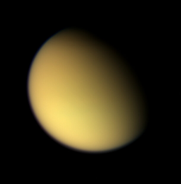 Natural colour view taken on approach to Titan