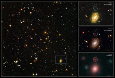 Hubble Ultra Deep Field with the galaxy HUDF-JD2 at lower right