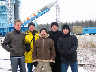 The team during the rocket erection