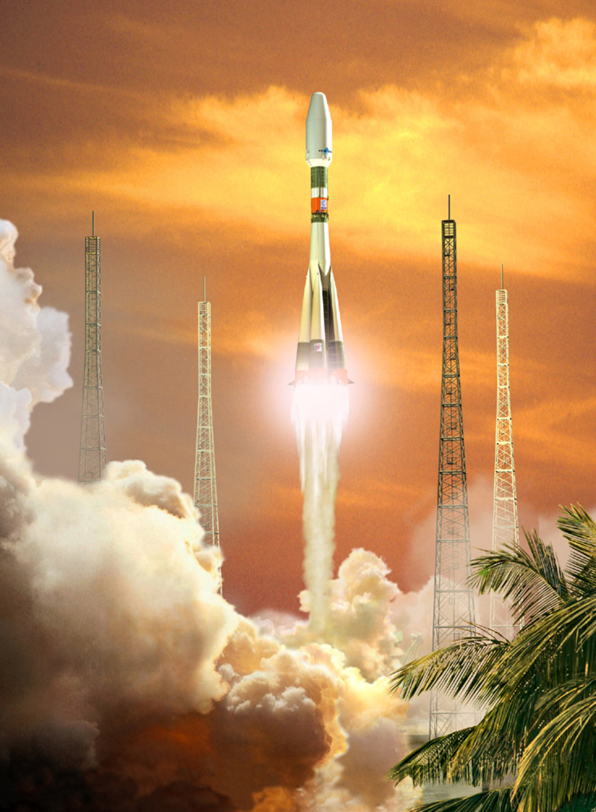 Artist's impression of a Soyuz liftoff in French Guiana